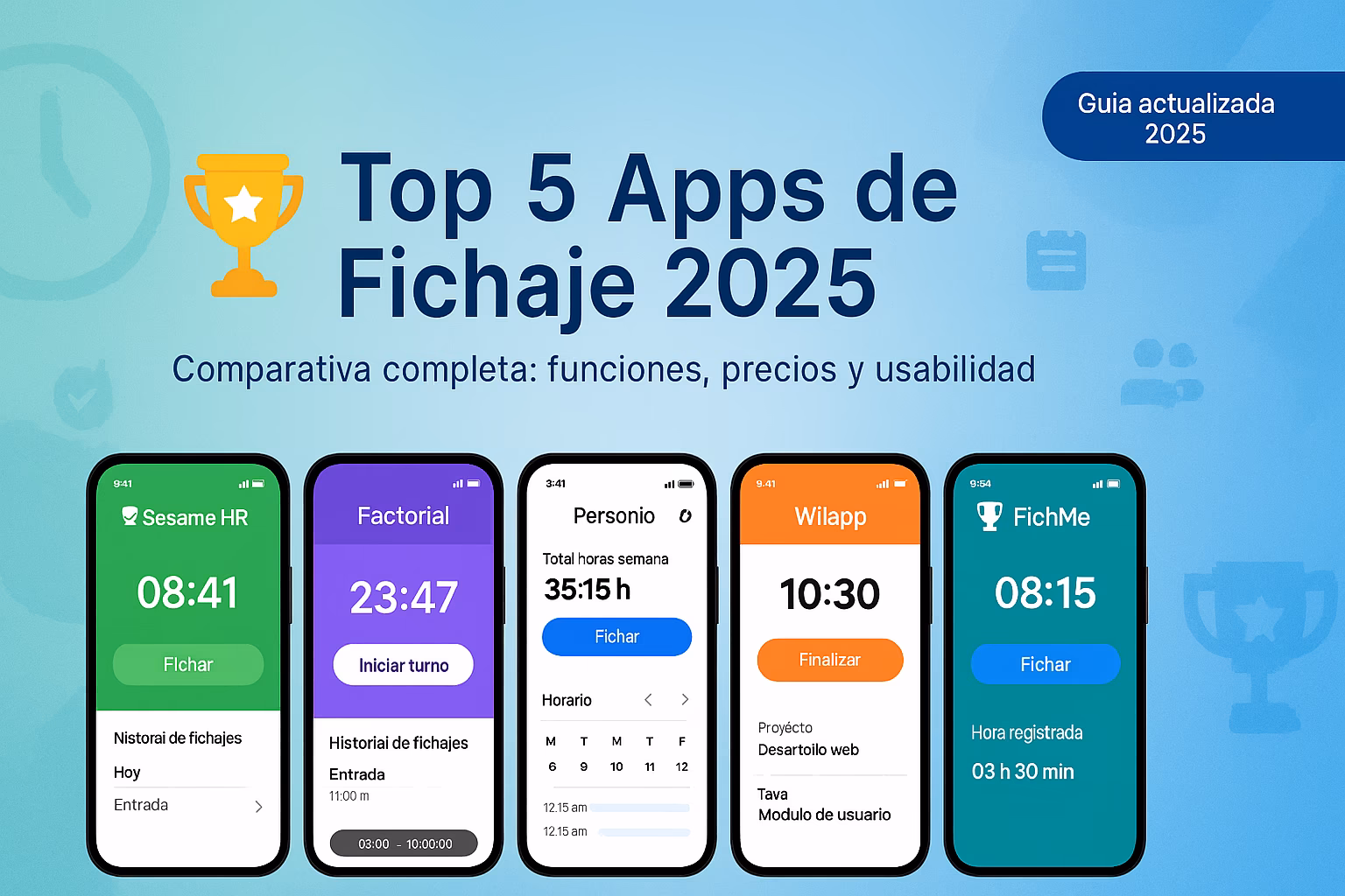 Top 5 Apps de Fichaje 2025 - Comparativa completa